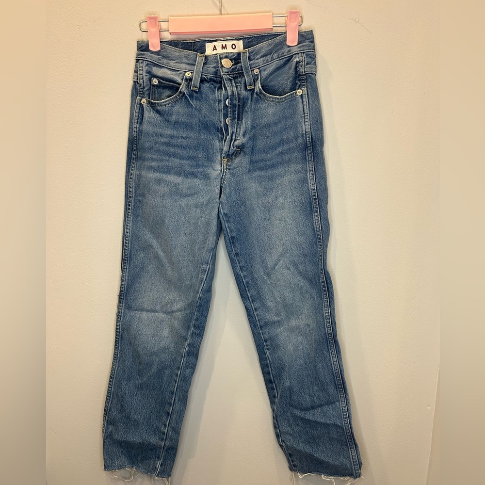 Amo Jeans Straight Leg with Distressed Hem